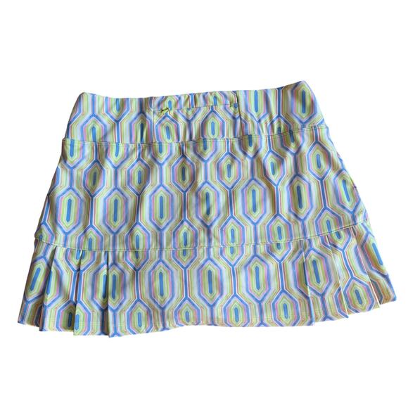 Sigrid Olsen Golf Tennis Skort SZ L Geometric Print White Pink Blue Neon Yellow - Picture 1 of 9